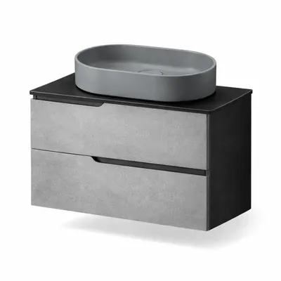 Set moblier baie cu blat 60 cm Bari si lavoar din compozit, gri mat Terra