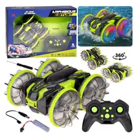 Masinuta amfibie cu roti luminate, Stunt car, Acrobatica, Green