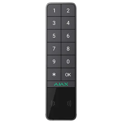 Tastatura exterior wireless Ajax Keypad Outdoor, 868 MHz, Mifare 13.56 MHz, RF 1700 m, compatibil Hub Jeweller, acces prin cod PIN/card/breloc DESFire/smartphone prin Bluetooth, Grad 2, gri