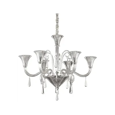 candelabru Santa, 6 becuri, dulie E14, D:800 mm, H:900/1600 mm, Transparent