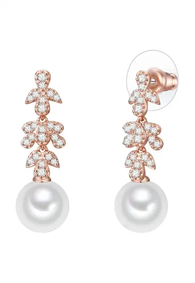 Cercei placati cu aur de 14K si decorati cu perle - Auriu rose