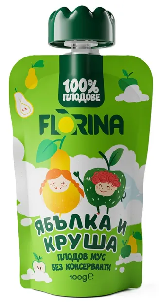 Mousse de fructe, măr și pară, 100 g, Florina