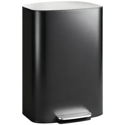 HOMCOM Coș de gunoi bucătărie 50 L coș cu pedală cu funcție menținere deschisă, capac Soft-Close, pedală, negru | Aosom Romania
