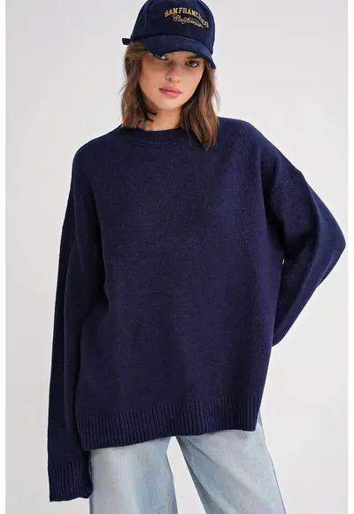 Pulover dama - HiCCUP - supradimensionat - tricot - albastru marin