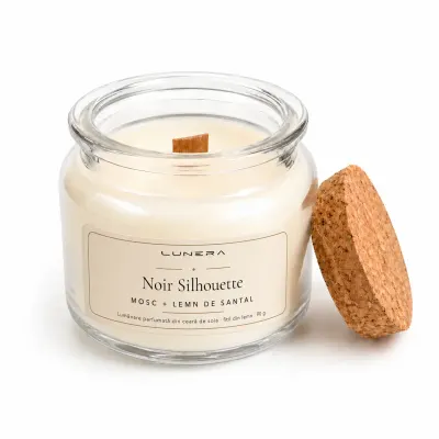 Lumânare parfumată din ceară de soia Noir Silhouette - Mosc și Lemn de santal 90 g - Transparent