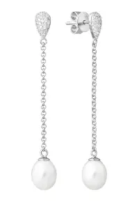 Cercei argint lungi cu perle naturale si zirconia - Caprice