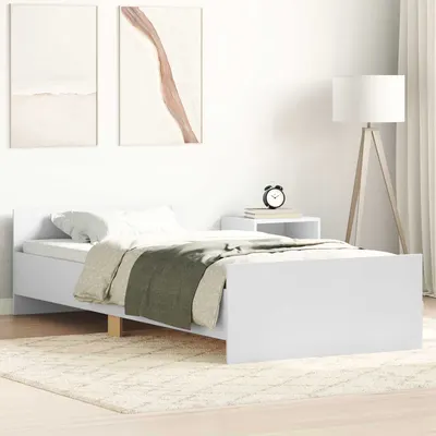 vidaXL Cadru de pat cu headboard Alb Lemn prelucrat