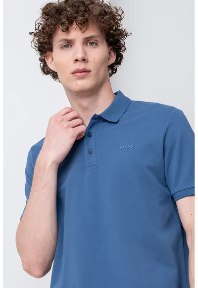 Tricou polo din bumbac pique Donos - Albastru prafuit/Albastru lavanda
