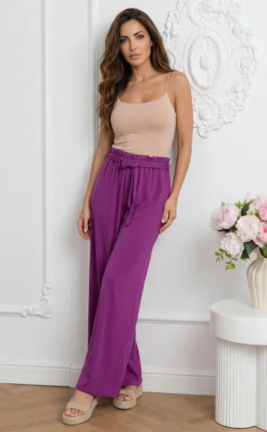 Pantaloni dama evazati mov-magen...