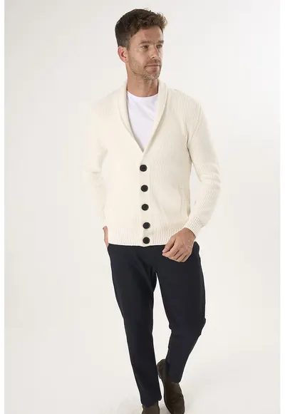Cardigan cu decolteu in V si buzunare laterale - Crem