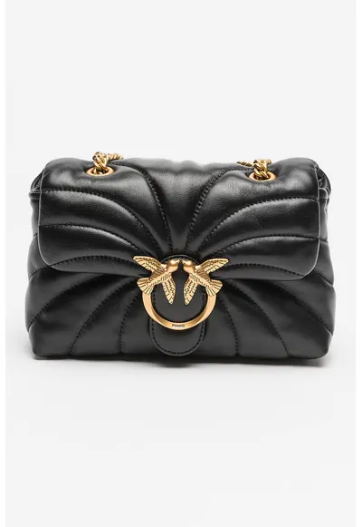 Geanta crossbody de piele Love Puff - Negru