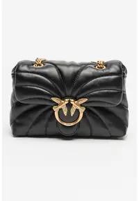 Geanta crossbody de piele Love Puff - Negru