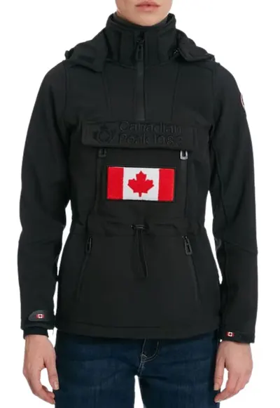 Geaca softshell pentru femei Toka - poliester/elastan - neagra - impermeabila - cu gluga detasabila