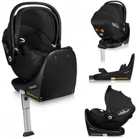 Scoica auto, Lionelo, Moxie, i-Size, Include baza rotativa 360 cu picior de fixare, 40-87 cm, Tetiera reglabila, intarita cu spuma de memorie, Carcasa ventilata, Din bambus, Protectie avansata, Conform R129, Negru