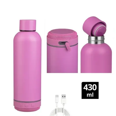 Termos cu boxa Bluetooth, 430 ml, otel inoxidabil, Roz