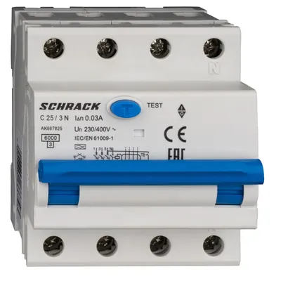 Intreruptor automat+dif. 3+N, AMPARO 6kA, C 25A, 30mA,tip A