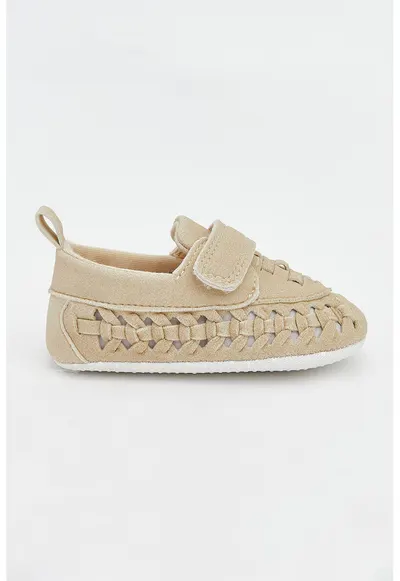 Pantofi crib din material textil cu aspect tesut - Bej inchis
