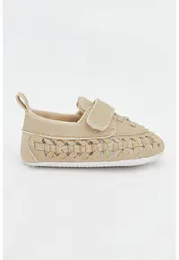 Pantofi crib din material textil cu aspect tesut - Bej inchis