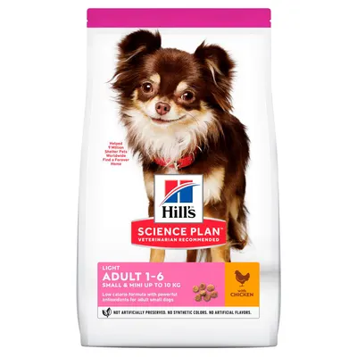 Hills SP CANINE ADULT S&M LIGHT CHK, hrana uscata pentru caini adulti de talie mica si mini, light, 1.5 KG