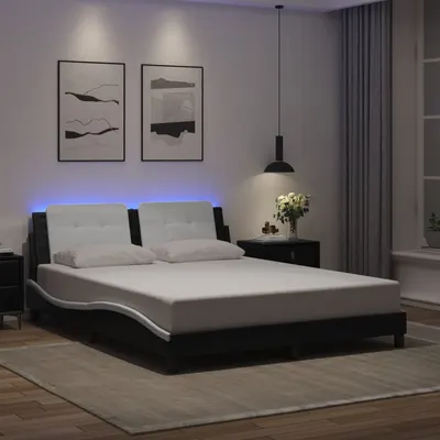 vidaXL Cadru de pat cu LED fără saltea, Zadar, negru și alb, 160x200 cm