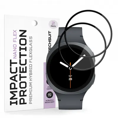 Folie Protectie Techsuit Nano Flex pentru Samsung Galaxy Watch9 / Watch8 40mm, Set 2 bucati, Plastic, Neagra