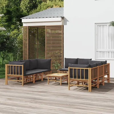 Gossi set mobilier de gradina cu perne gri inchis, 9 piese, bambus