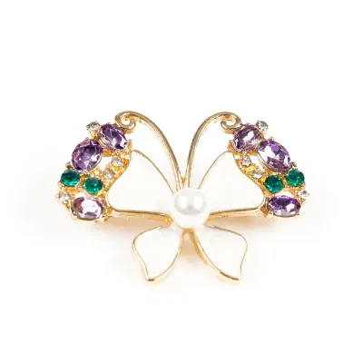 Brosa martisor fluture alb cu pietre multicolore