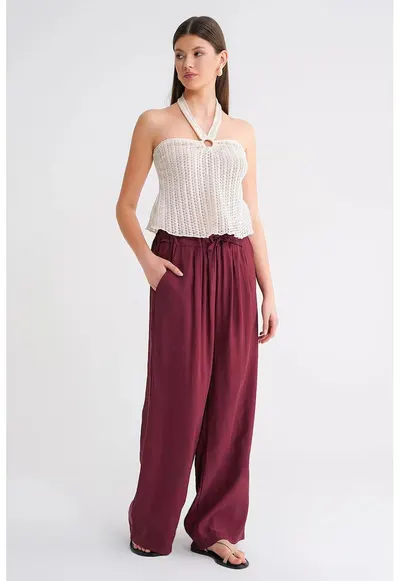 Pantaloni dama - palazzo plisati - modal - Visiniu