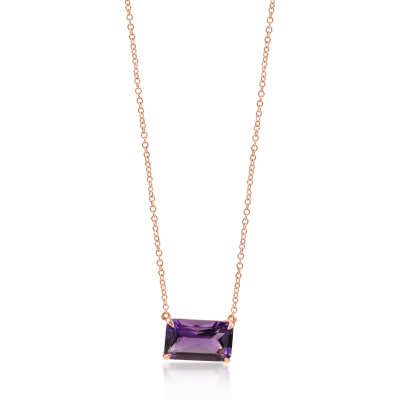 Lant cu pandantiv din aur roz cu un ametist octogonal de 1.9ct