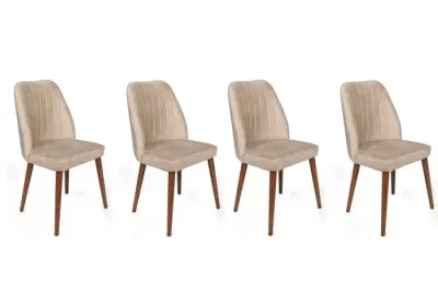 Set 4 scaune ALFA, crem + nuc, 50x49x90 cm