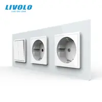 Intrerupator mecanic dublu + priza Schuko + priza Schuko, cap / scara, cu rama sticla Alb