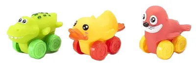 Jucării pentru împins Raya Toys - Mașini-animale, 3 bucăți