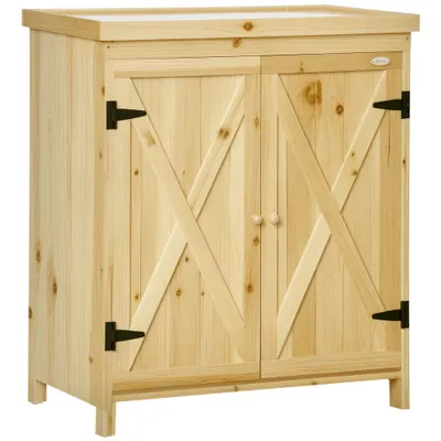 Outsunny Armoarie de grădină armoarie de depozitare de grădină tava din metal galvanizat din lemn masiv 80 x 45 x 92 cm lemn natural | Aosom Romania