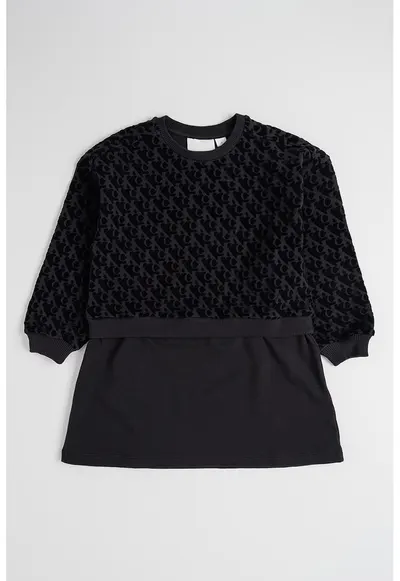 Rochie cu monograma si maneci lungi - Negru