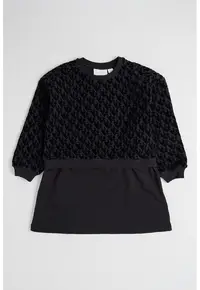 Rochie cu monograma si maneci lungi - Negru