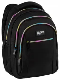 Ghiozdan școlar BackUp 8 O - Black, cu 3 compartimente , fermoare colorate