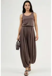 Salopeta dama Wide Leg - maro - textil