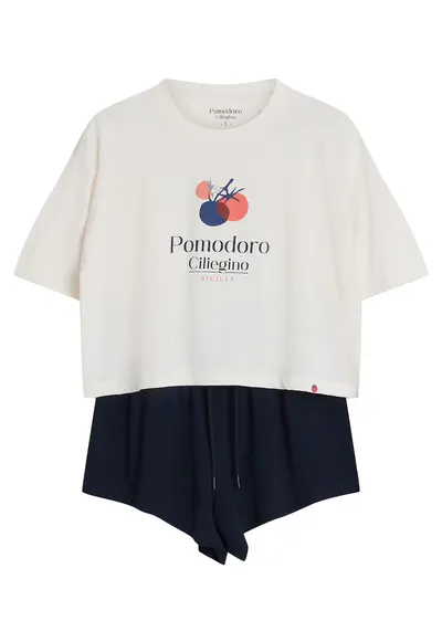 Pijama dama - Alb crem-albastru - Dessie - Uni
