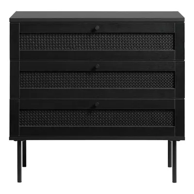 Comodă neagră joasă cu aspect de lemn de stejar 80x75 cm Pensacola – Unique Furniture