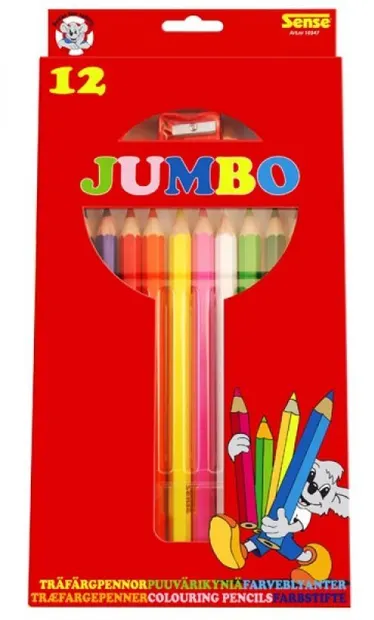 Creioane colorate cu ascutitoare Sense – Jumbo, 12 culori