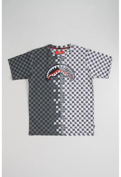 Tricou in carouri cu model in doua nuante - Alb murdar/Gri inchis