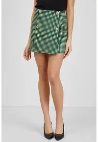 Fusta-pantalon mini cu model houndstooth - Verde