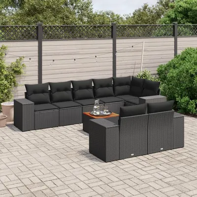 Gossi set mobilier de gradina cu perne, 9 piese, negru, poliratan