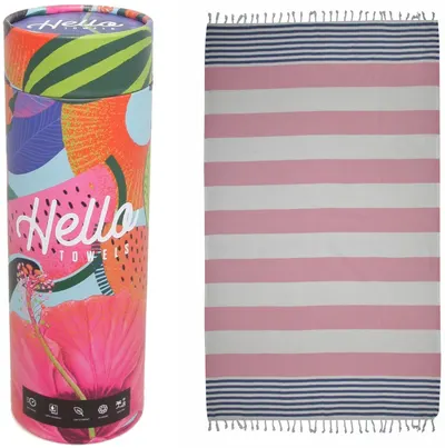 Prosop de plajă în cutie Hello Towels - New Collection, 100 x 180 cm, 100% bumbac, albastru-roz