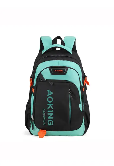 Rucsac cu imprimeu logo si buzunare multiple - Negru/Verde deschis