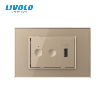 Intrerupator tactil dublu cap scara / cruce Zigbee + priza USB, 3M, rama sticla Auriu