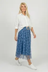 Fusta clos din tulle, bleu cu buline albastru inchis