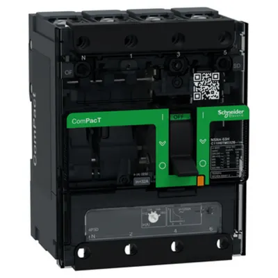 Intreruptor CompPacT NSXm H (70 kA la 415 VAC), 4P 3d, 32A unitate de declansare TMD, urechi de compresie si conectori pentru bare de distributie