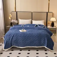 Patura Premium, 200x230cm, CoCoLiNo, Grofata, cu Model 3D Tip Tricotaj si Bordura din Blanita Contrastanta – Eleganta si Caldura Absoluta, Bleumarin
