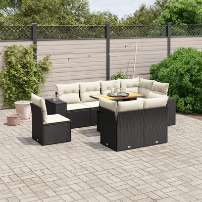 Gossi set mobilier de gradina cu perne, 9 piese, negru, poliratan